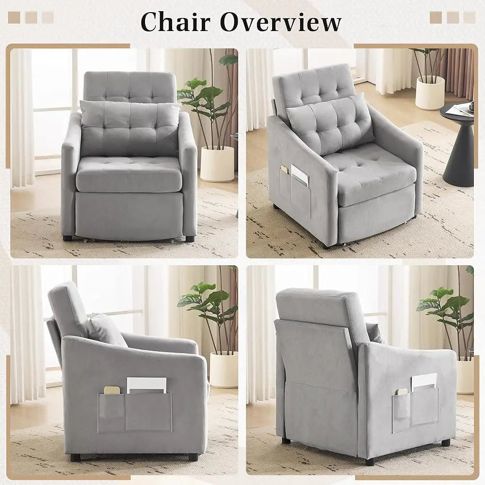 3-in-1 Convertible Sleeper Sofa Chair Bed with Storage Drawer Pillow