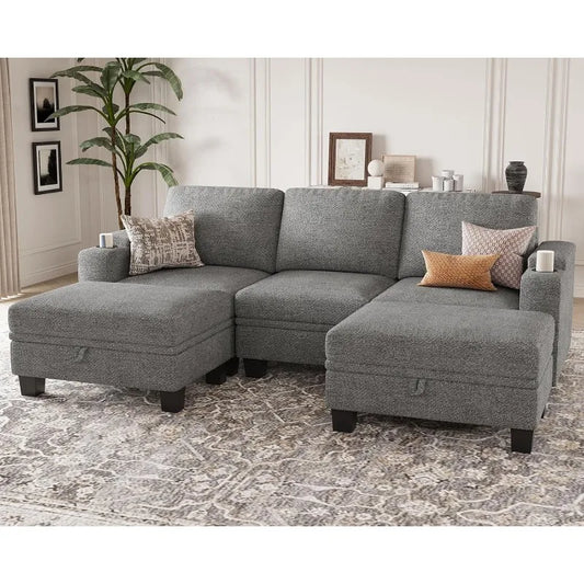 Small Corner Modular Sectional Couch U Shaped Sofa with Cup Holder