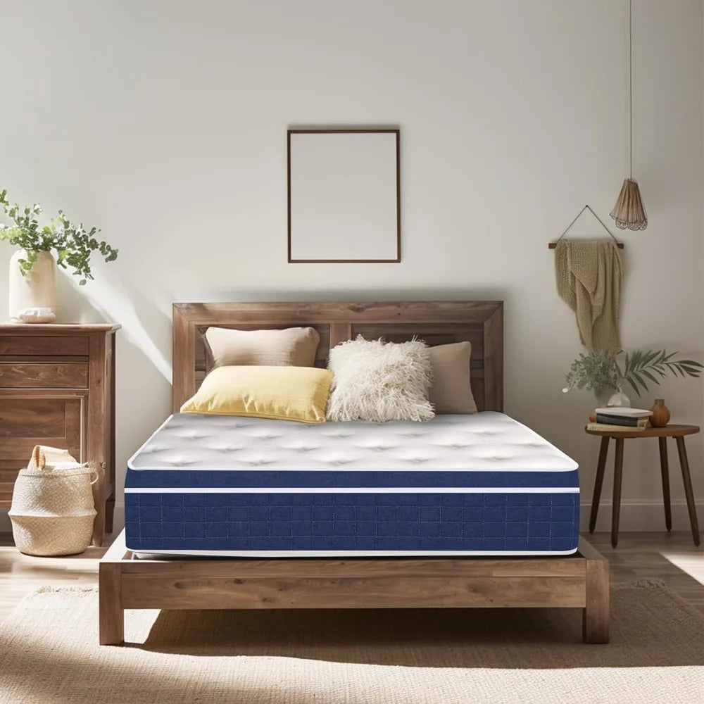 Royal Blue Full Size Medium Firm Hybrid Mattress Bed in a Box