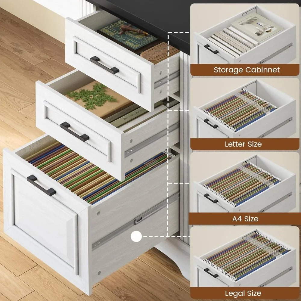 Farmhouse Executive Desk with Storage Drawers and Power Outlet