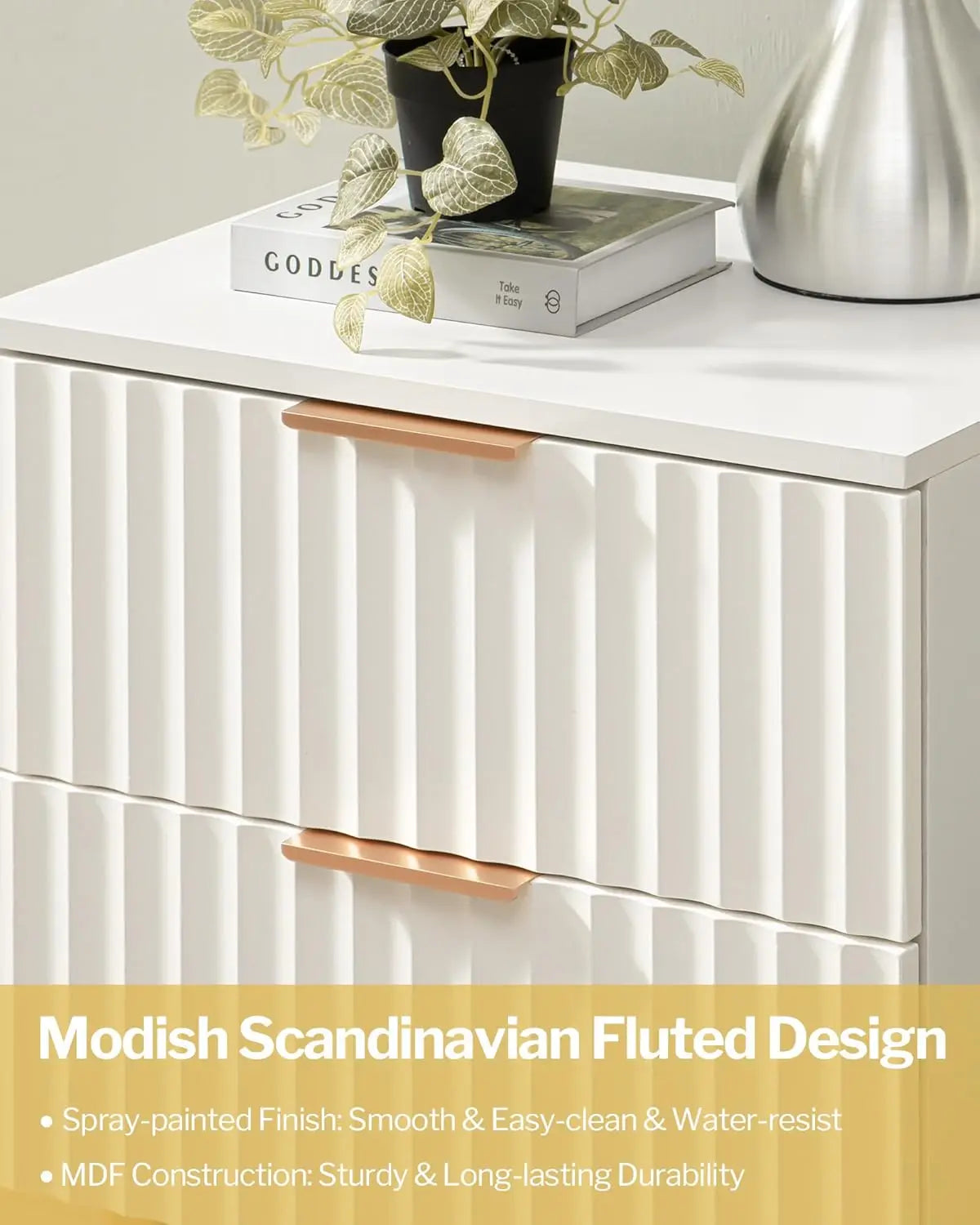 Modern Fluted Night Stand Set 2 Storage Bedside Table with Drawers