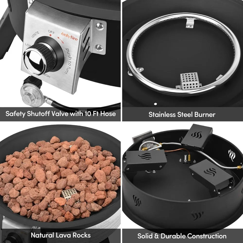 Ljustra Outdoor Propane Fire Pit 19 Inch Portable Smokeless Gas Firebowl