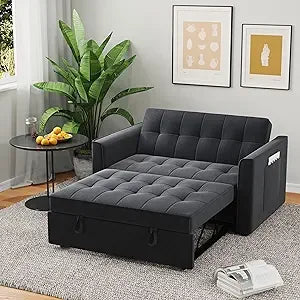 55 Inch Leather Sofa Bed Pull Out Sleeper Loveseat Couch Futon