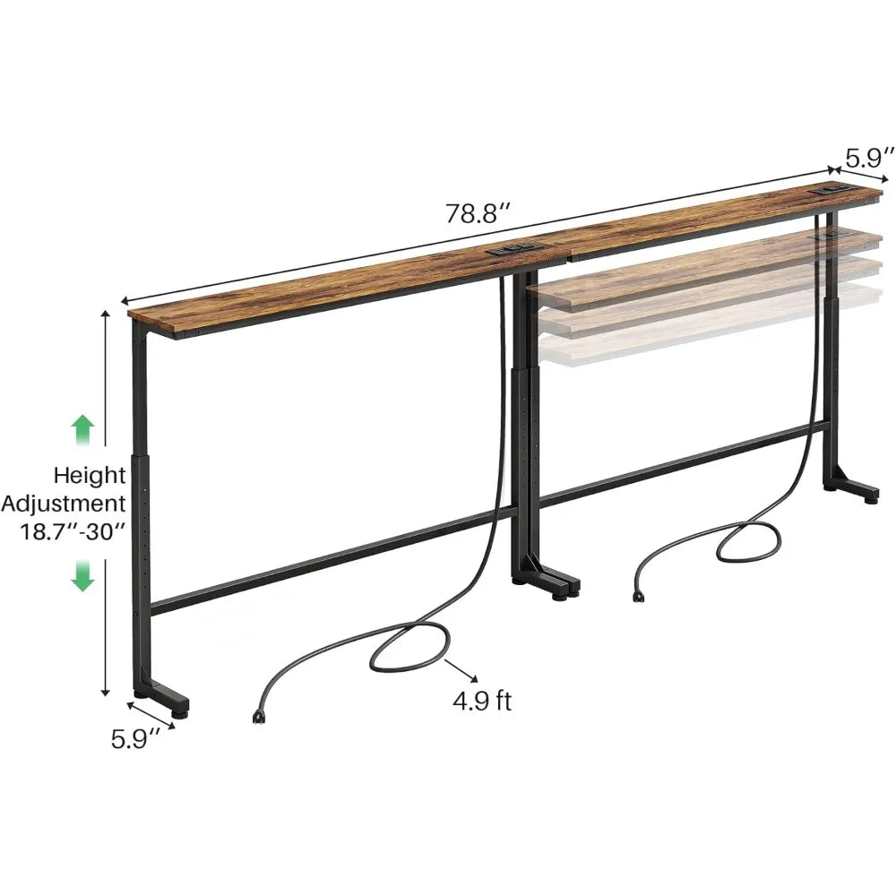 2-Pack Adjustable Height Console Table with Power Outlets for Living Room