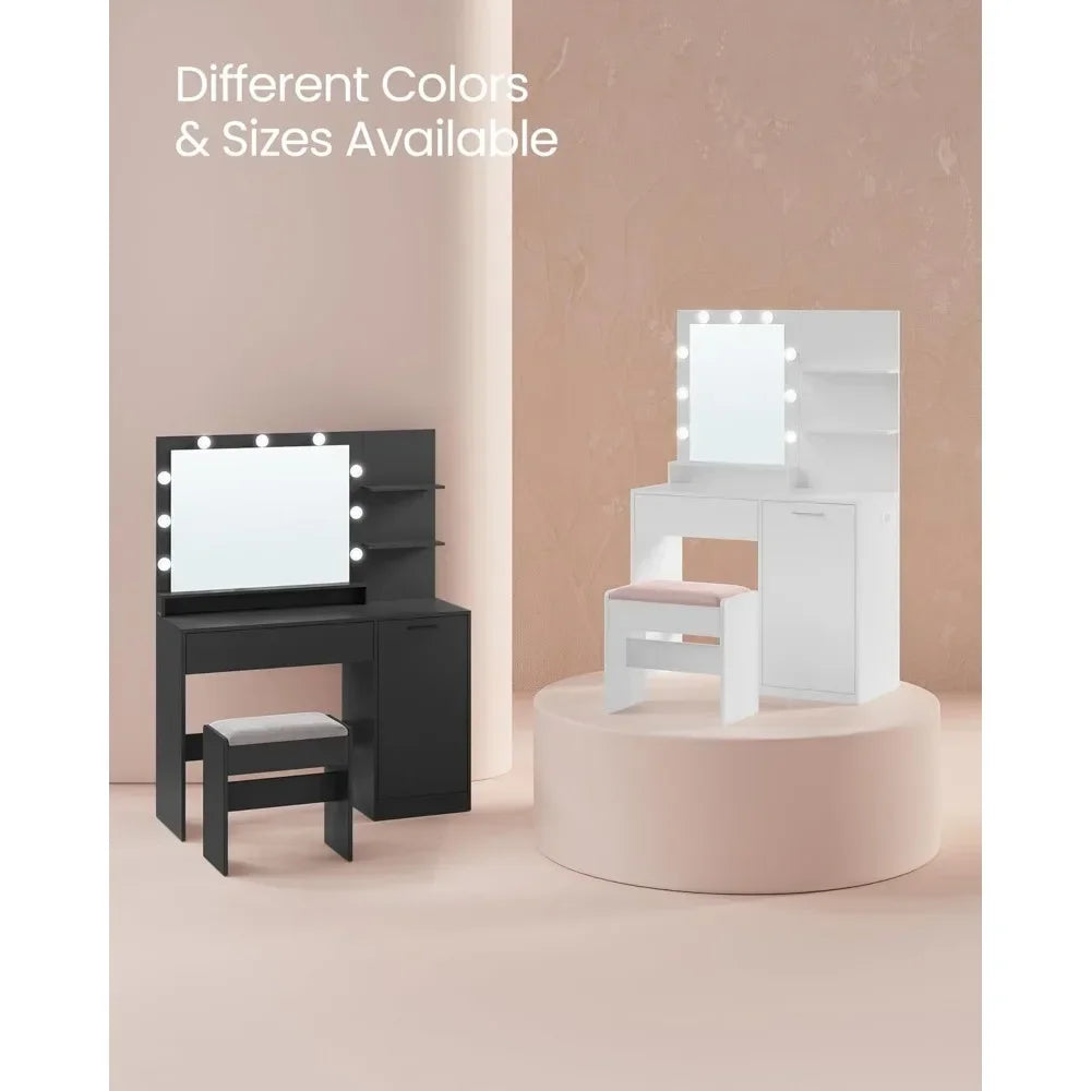 Ljustra Makeup Vanity Desk with Mirror LED Lights and Upholstered Stool