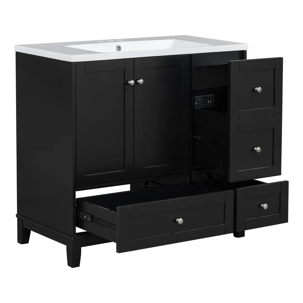 36 Inch Modern Bathroom Vanity with USB Charging and Ample Storage