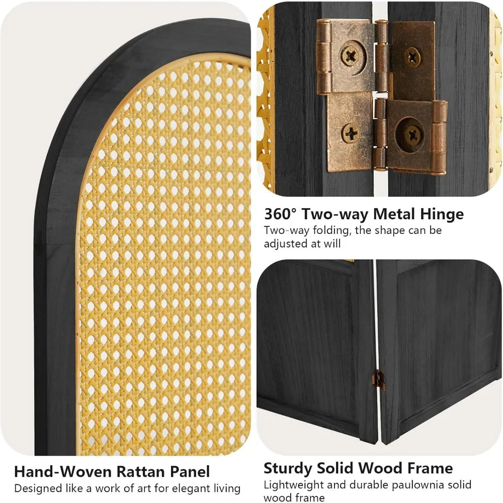 Hand-Woven Rattan Room Divider Folding Privacy Screen 5.6 Ft 4 Panels