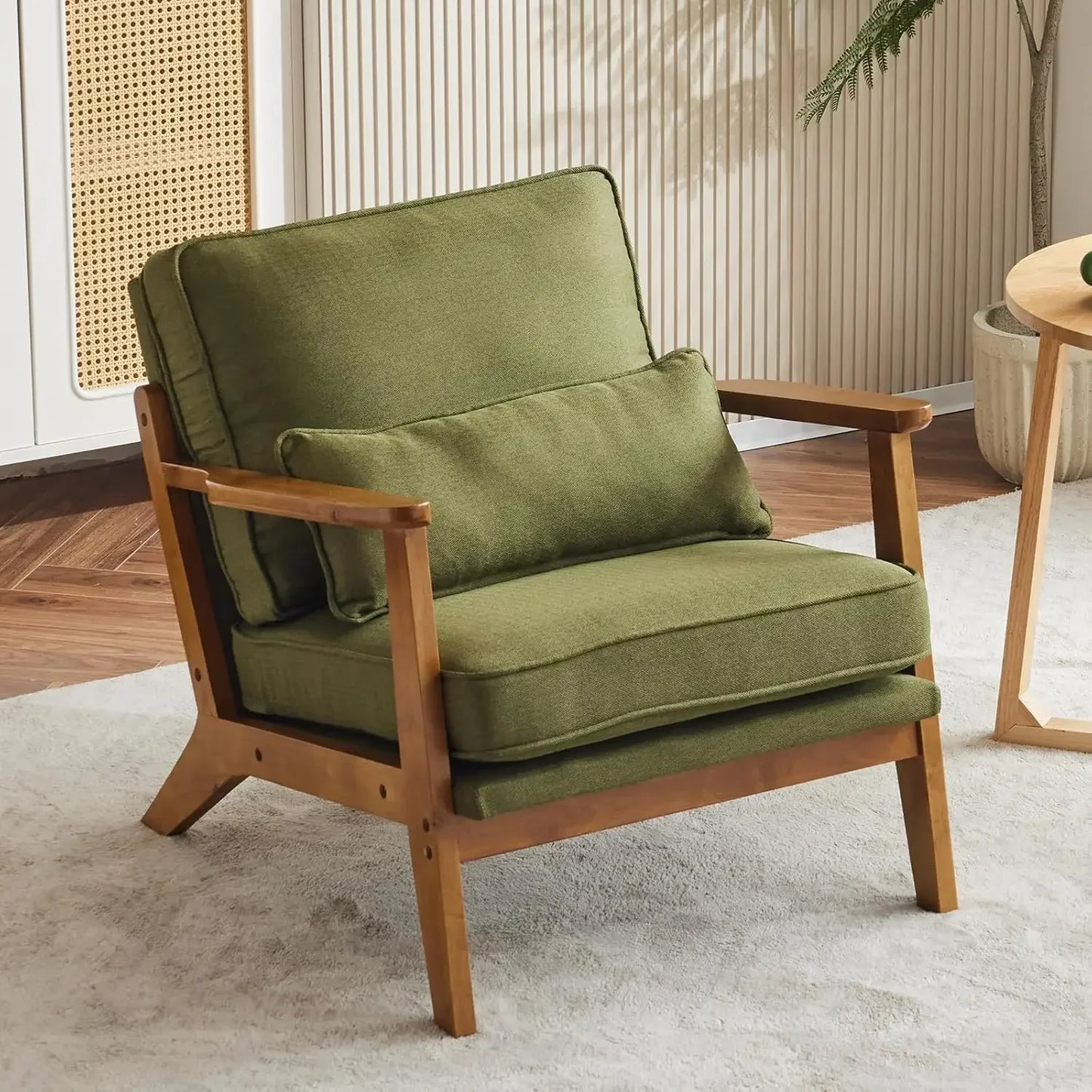 Ljustra Mid-Century Accent Chair Wide Armrest Lounge Chair with Pillow