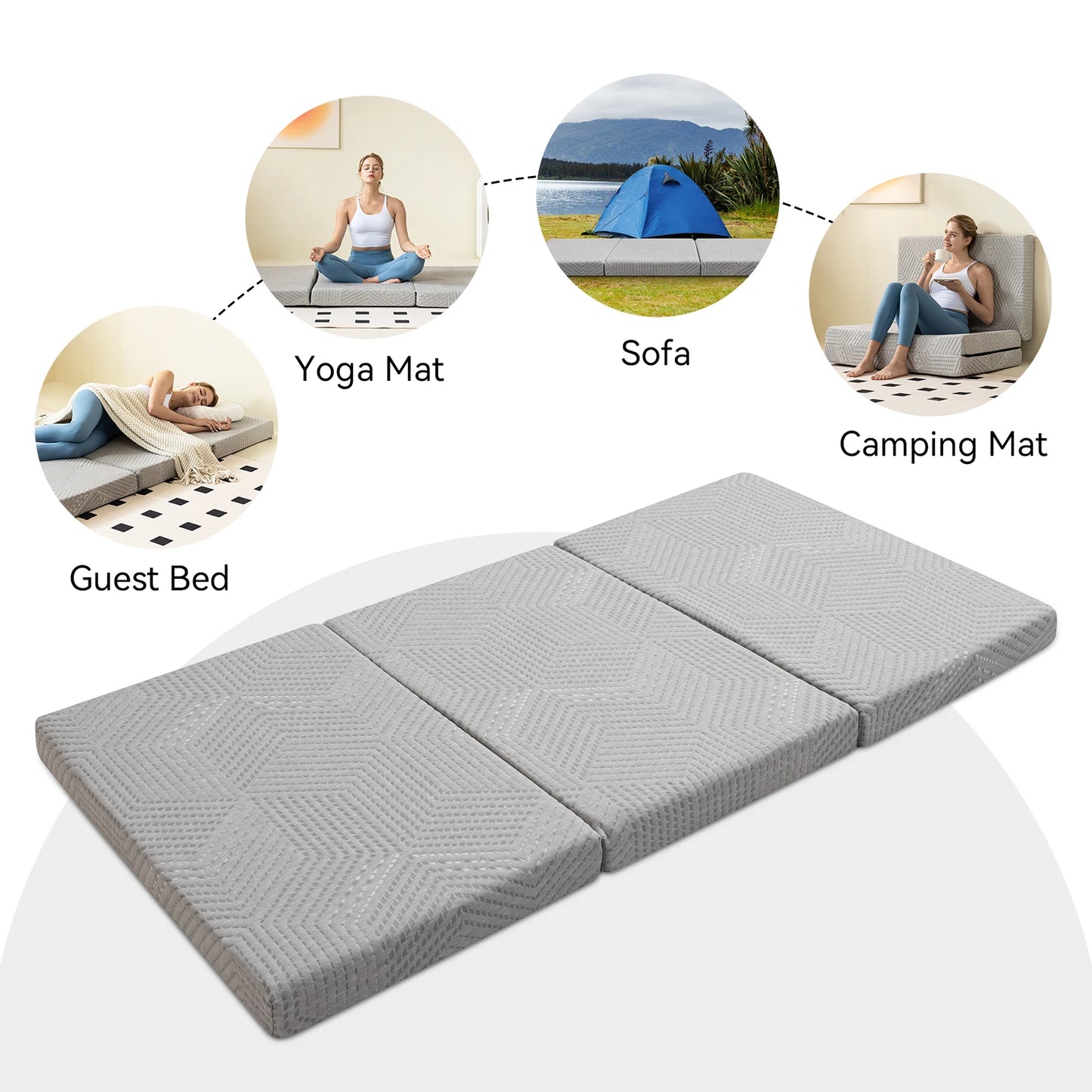Ljustra Folding Memory Foam Mattress Portable Trifold Camping Guest