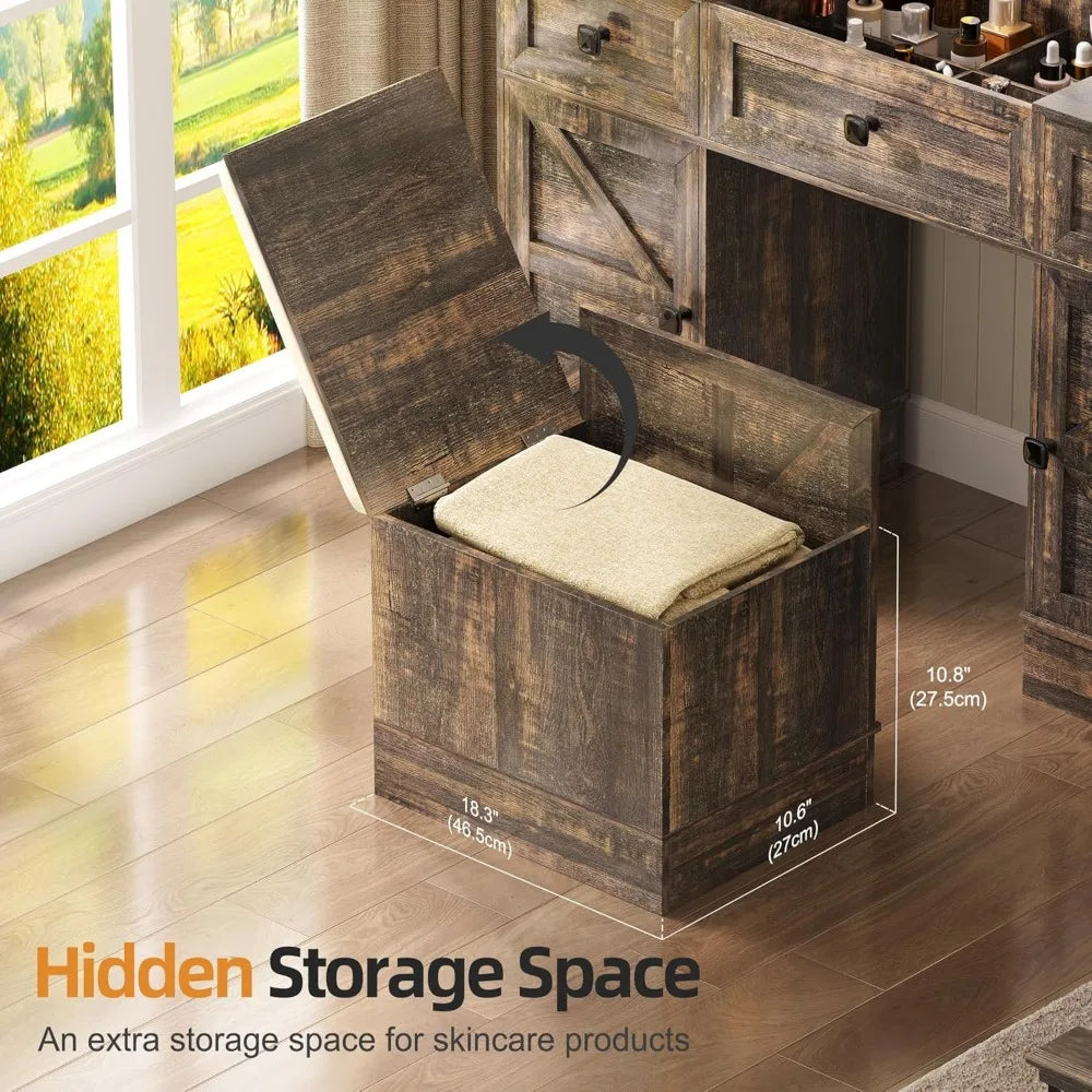 3-in-1 Vanity Desk with LED Lights and Mirror Compact Makeup Table