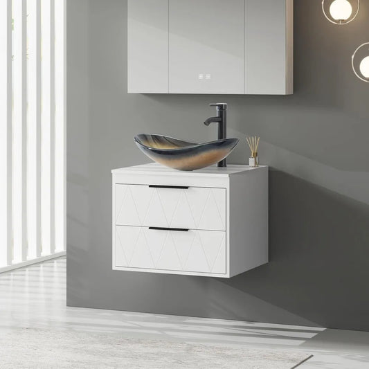 24 Inch Bathroom Vanity Wall Mounted Cabinet with Sink and Storage