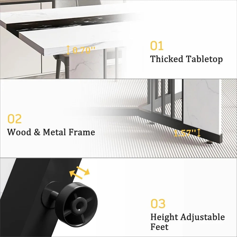 Modern 71 Inch Dining Table for 6 8 10 People Rectangular Faux Marble