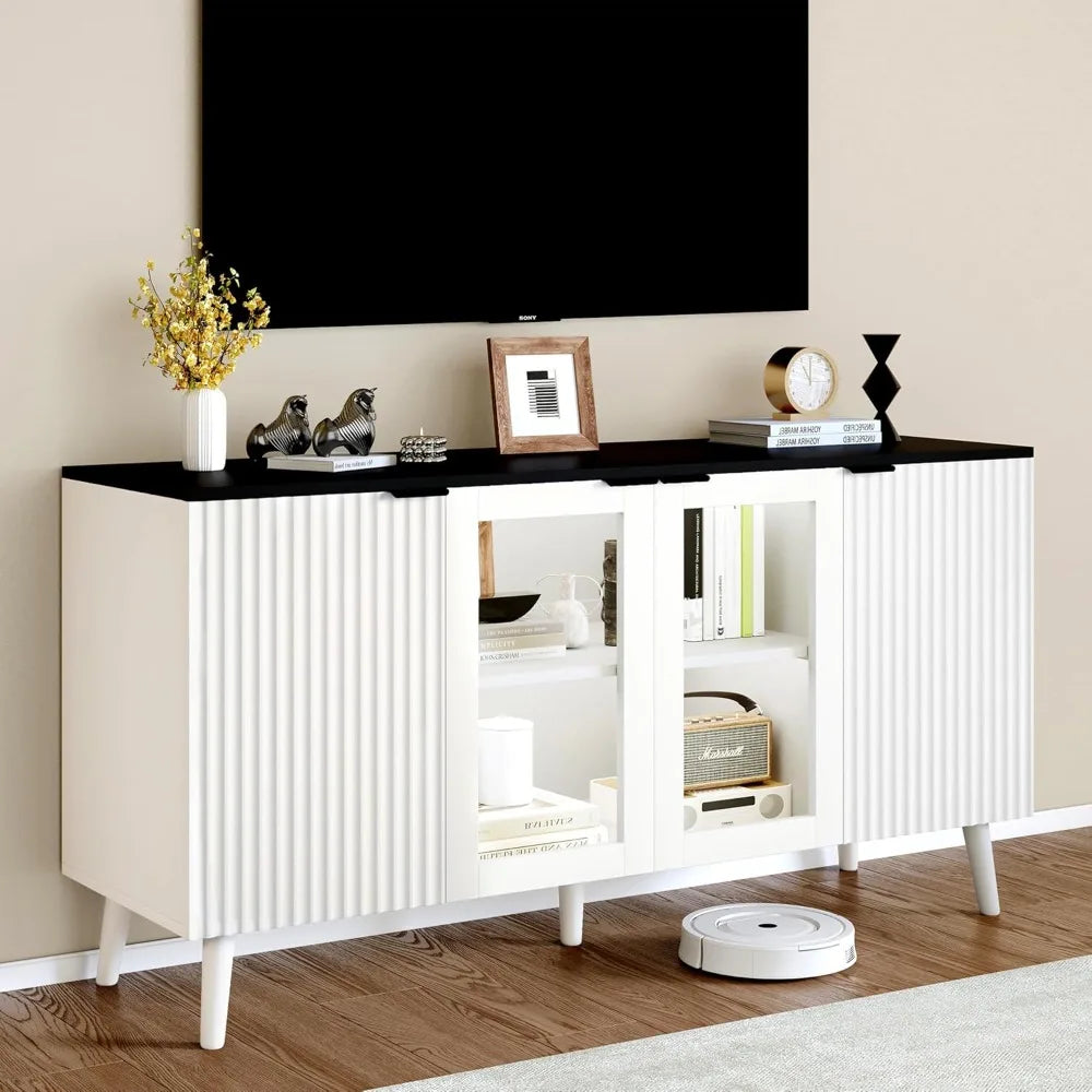 Buffet Cabinet Storage 55" Fluted Sideboard Modern Coffee Bar Accent