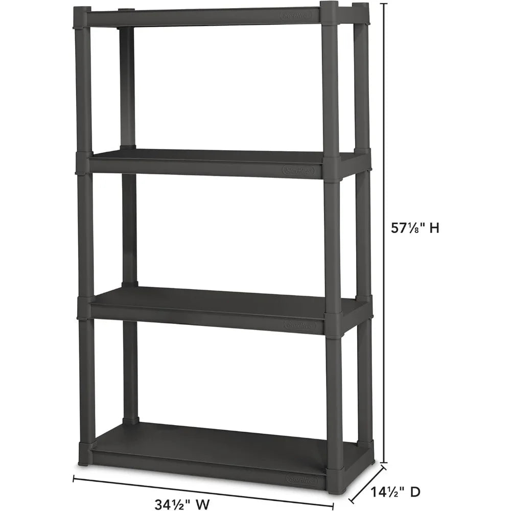 4 Shelf Heavy Duty Storage Organizer Rack Plastic Shelving Unit 2-Pack