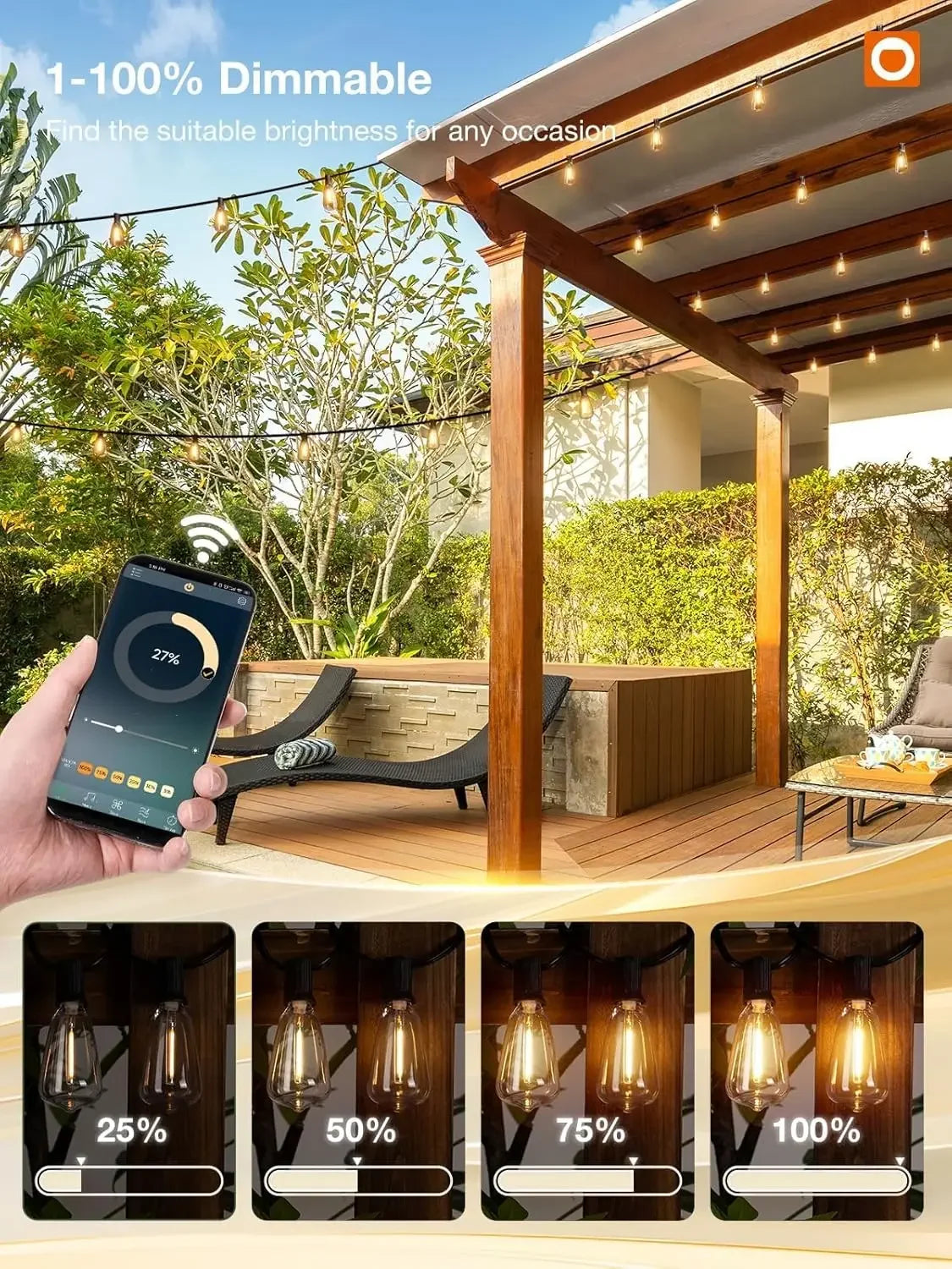 150FT LED Outdoor String Lights Waterproof Dimmable Patio Lighting