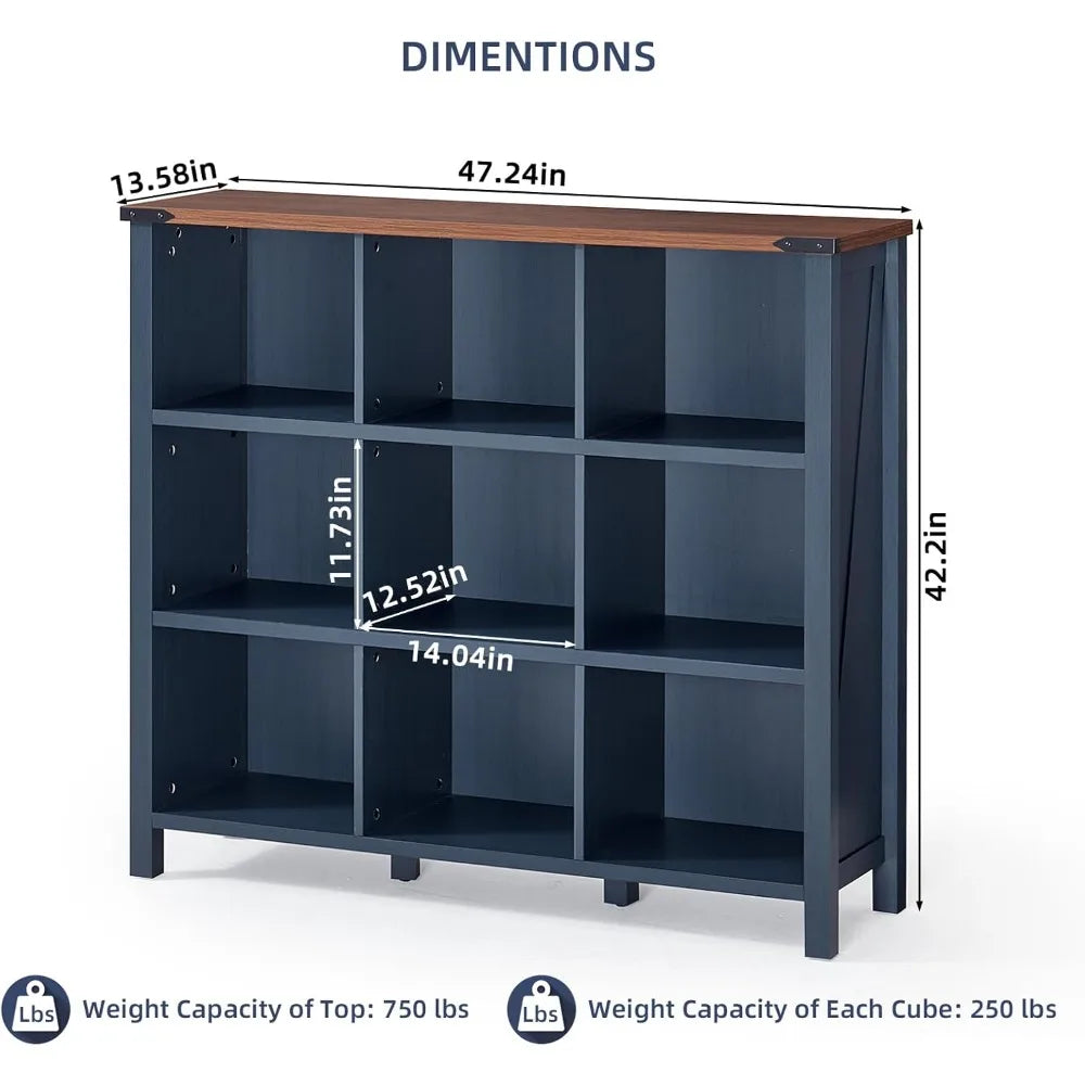 9 Cube Bookcase Farmhouse Wooden Display Shelf Vintage Storage Unit