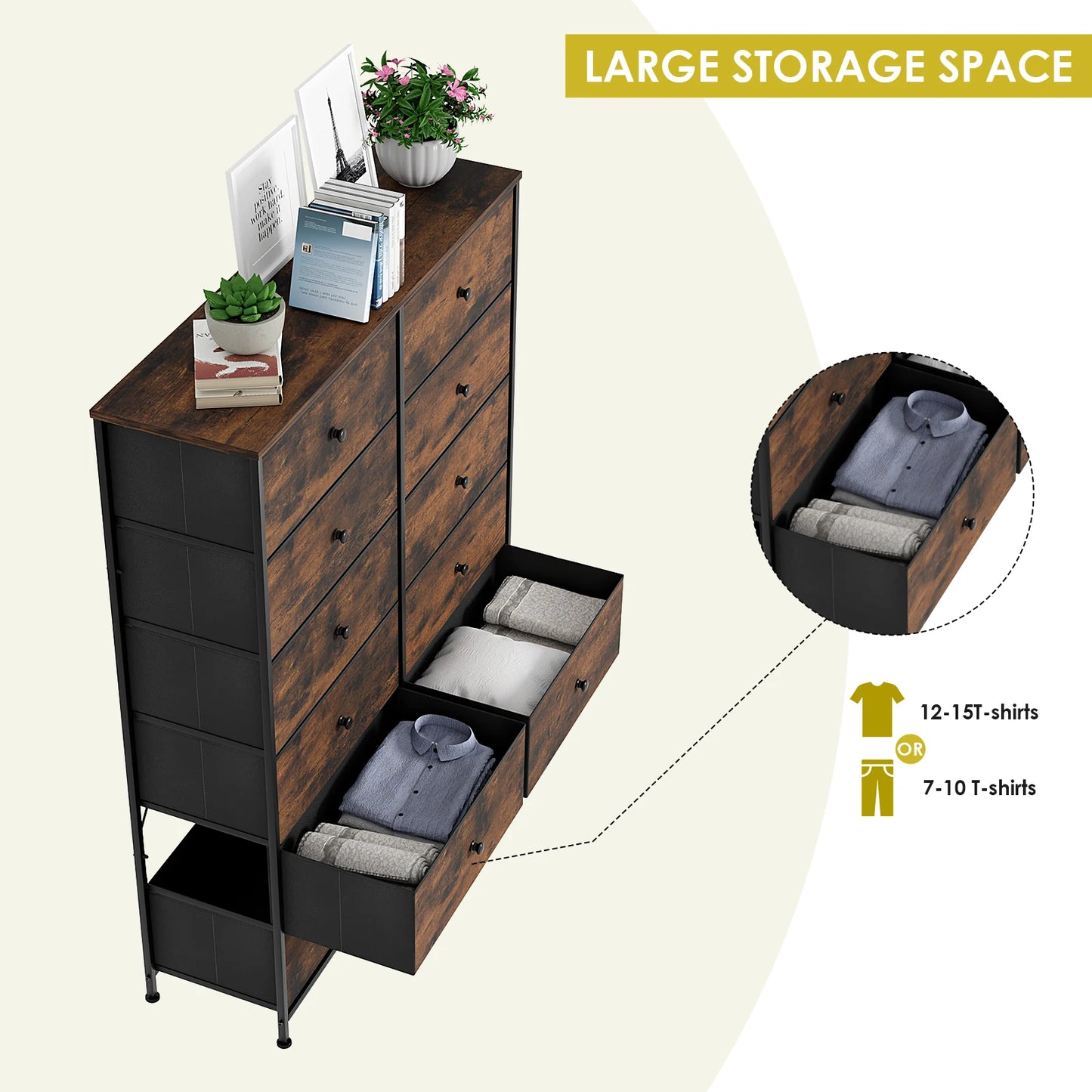 **** Chest of Drawers Fabric Storage 8/12 Drawers Wooden Top Metal Frame
