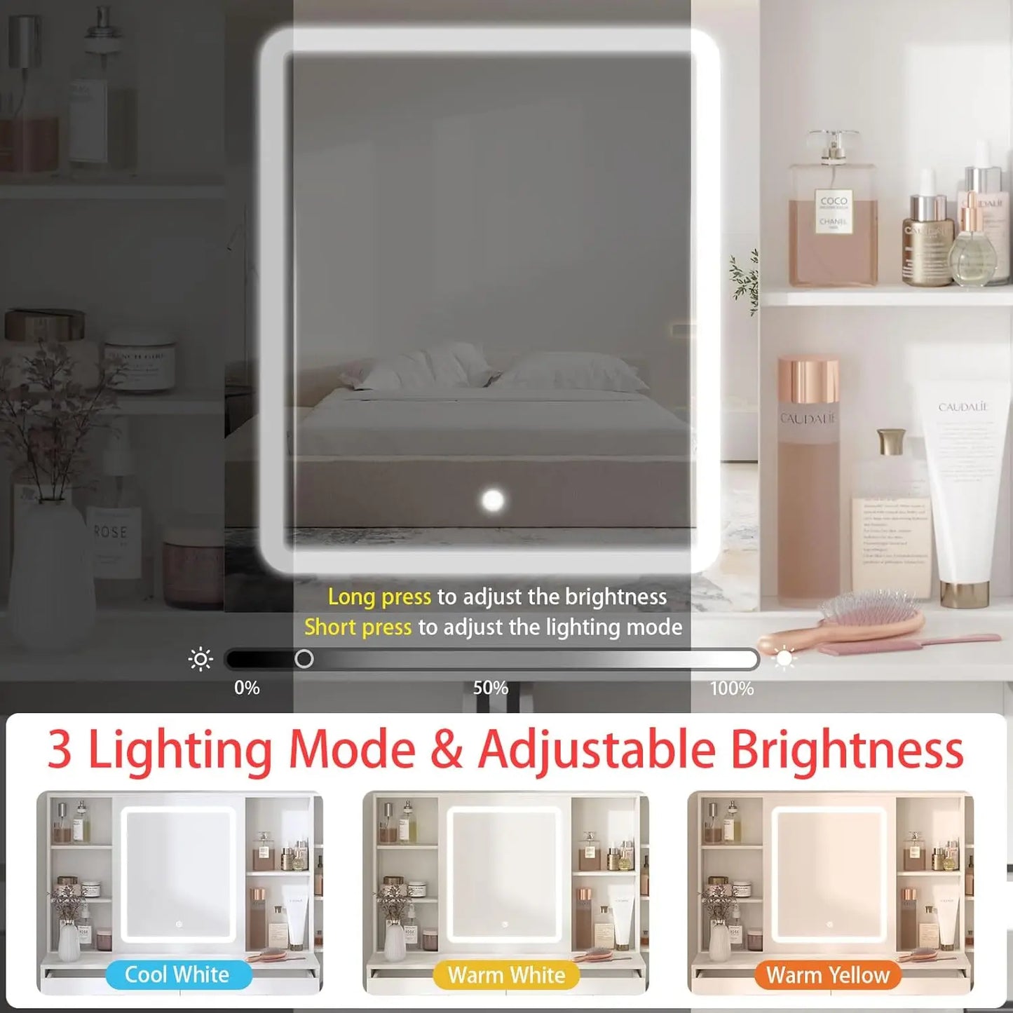 Vanity Desk with Mirror LED Lights Makeup Table Storage Charging Station