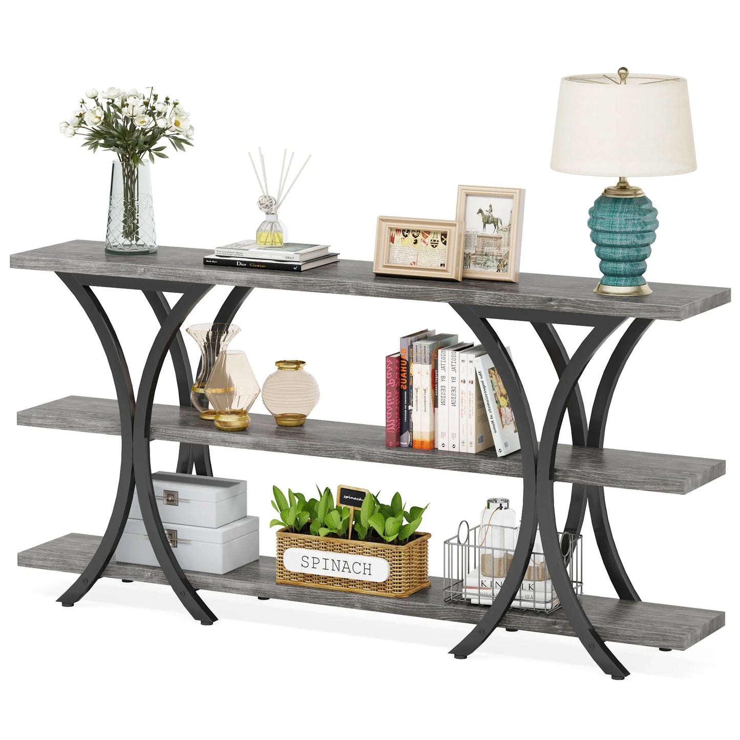 Ljustra 70.8 Inch Narrow Console Table Long Entry Table with 3 Shelves