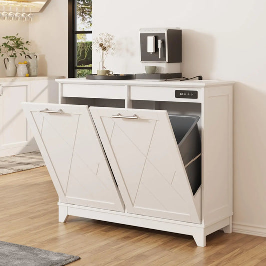 Tilt Out Trash Can Cabinet with Charging Station and Deodorizing Function