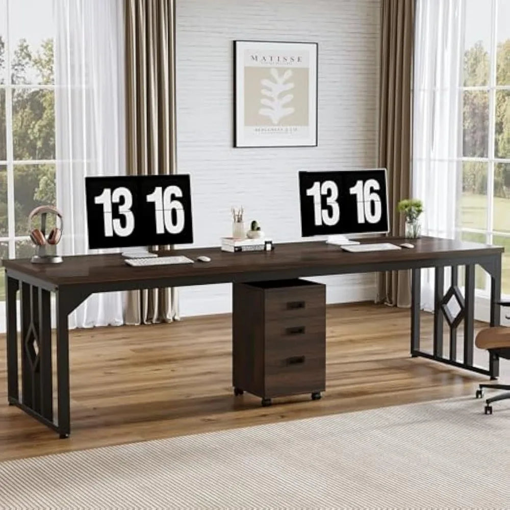 Extra Long 78.7 Inch 2 Person Desk with File Cabinet for Home Office
