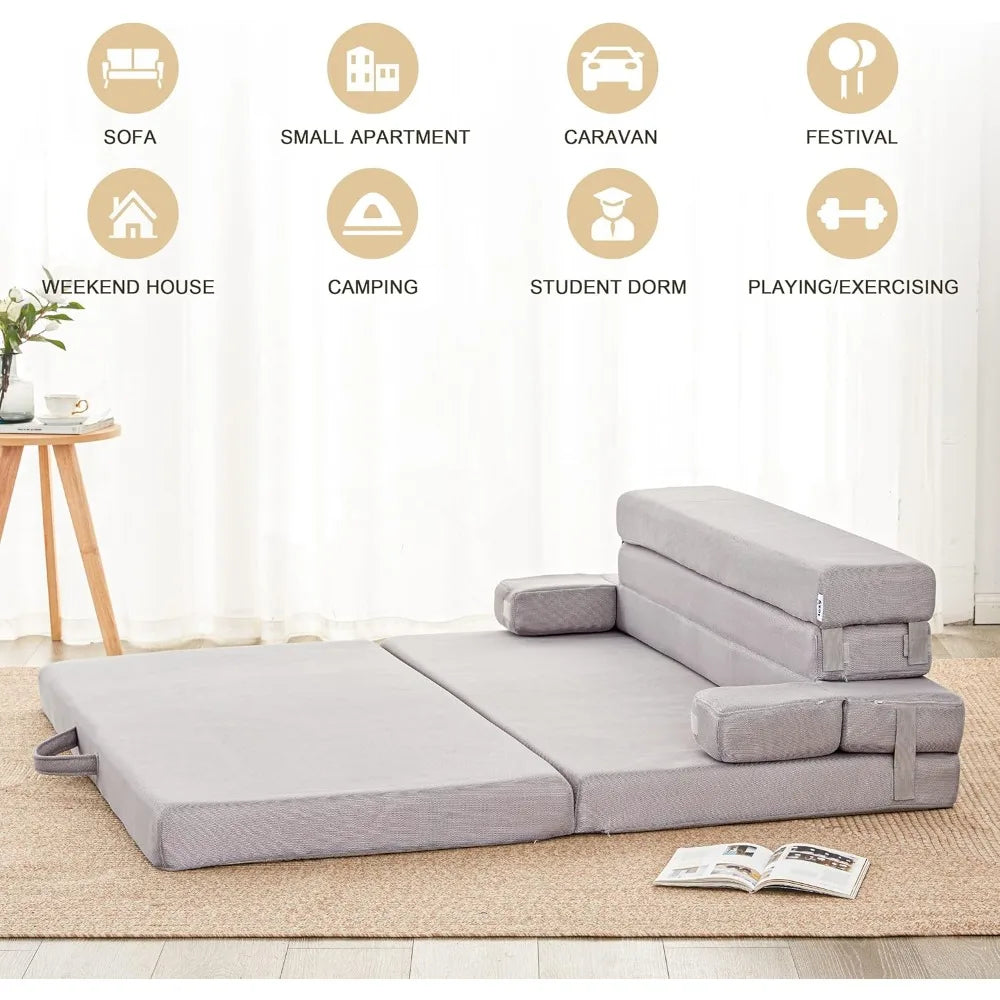 Sleep 4 Inch Foldable Mattress Portable Couch with Headrest