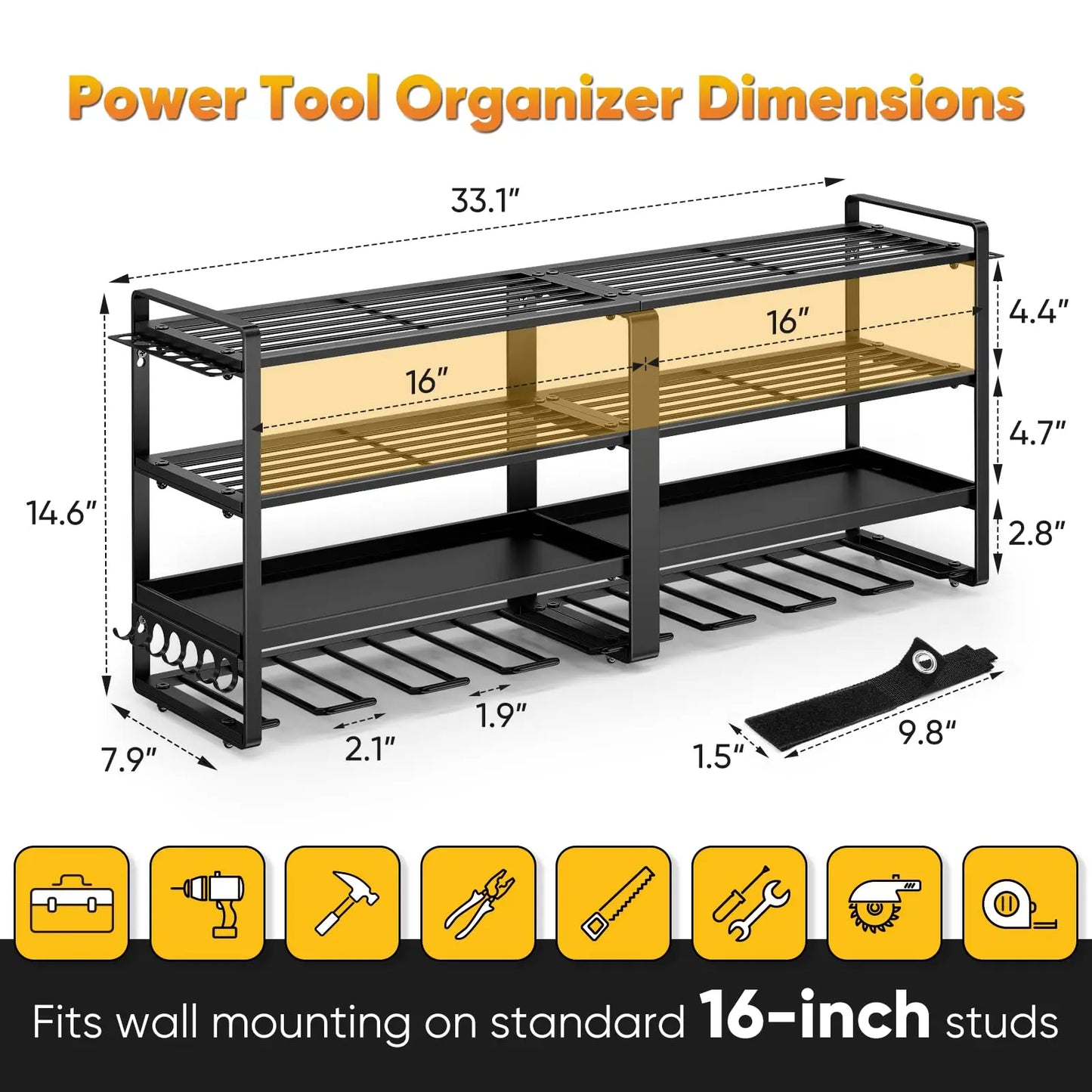 Power Tool Organizer Wall Mount Heavy Duty Drill Holder 4 Layer Storage