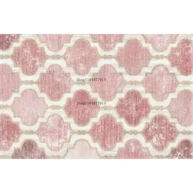 Faux Diamond Pink Rug Non-Slip Backing Living Room Bedroom Office