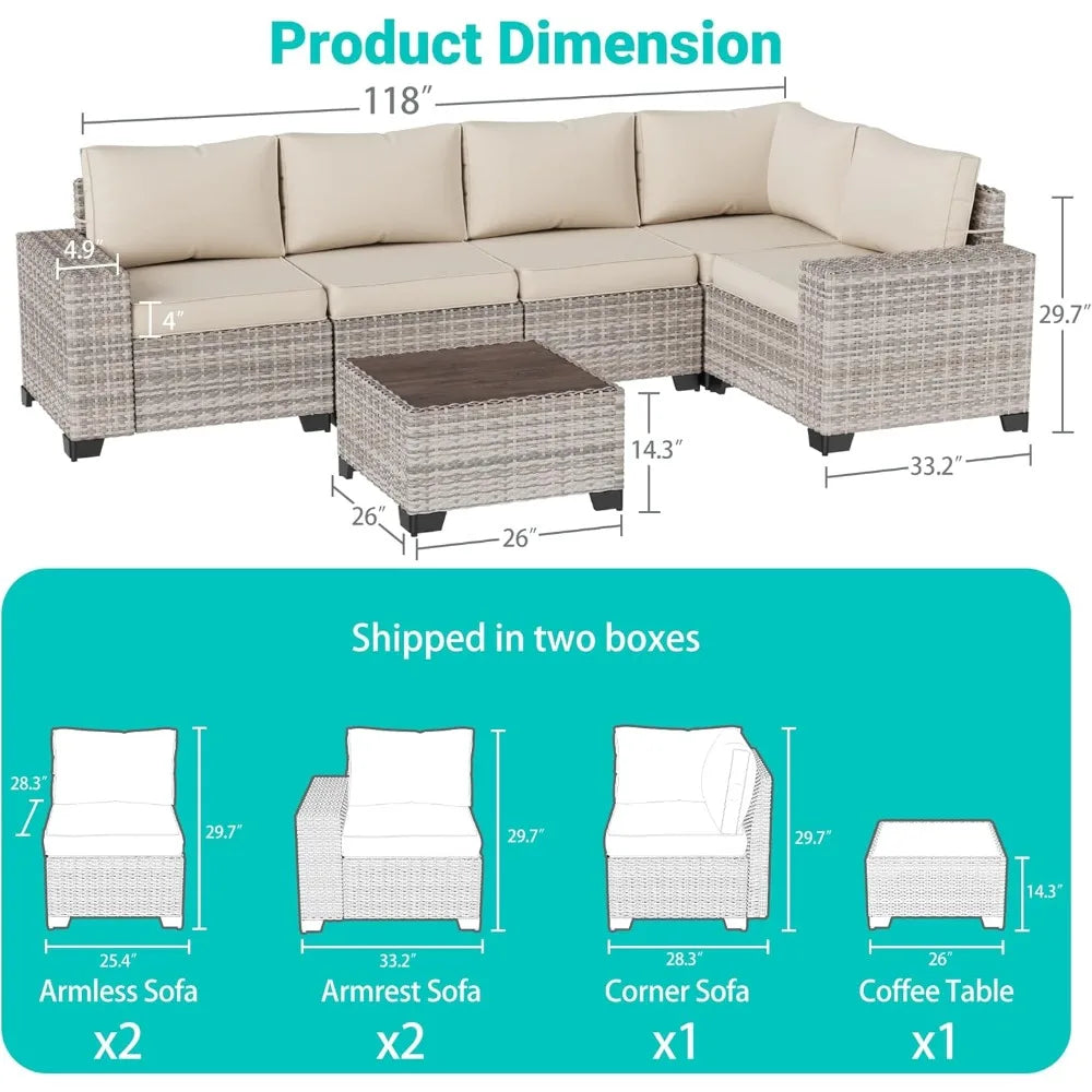 Ljustra 6-Piece Outdoor Patio Wicker Sofa Set with Cushions & Table
