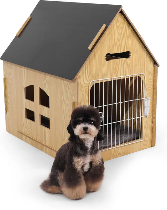 Cozy Wooden Indoor Dog House for Small Dogs and Cats with Air Vents