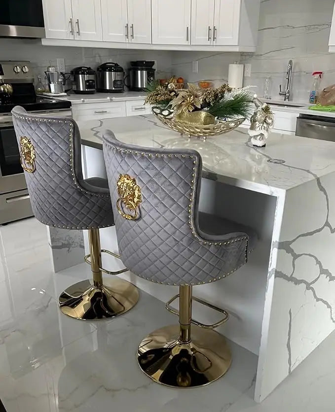 Velvet Gold Barstools Set of 2 Adjustable Swivel Modern High Back