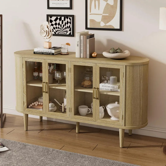 Oval Sideboard Buffet Cabinet Mid Century Modern Coffee Bar Table