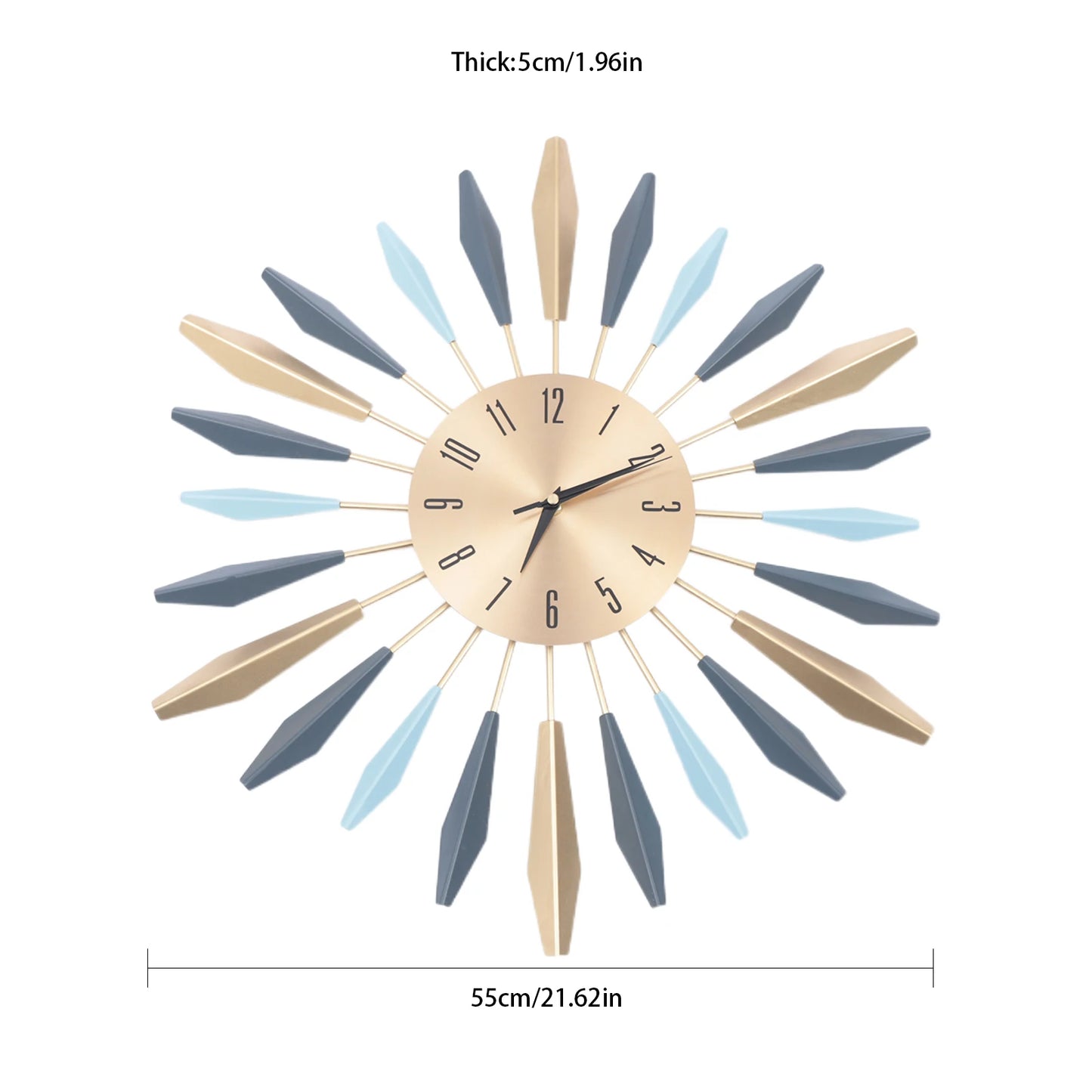 21.65 Inch Mid Century Modern Wall Clock Silent Metal Home Decor