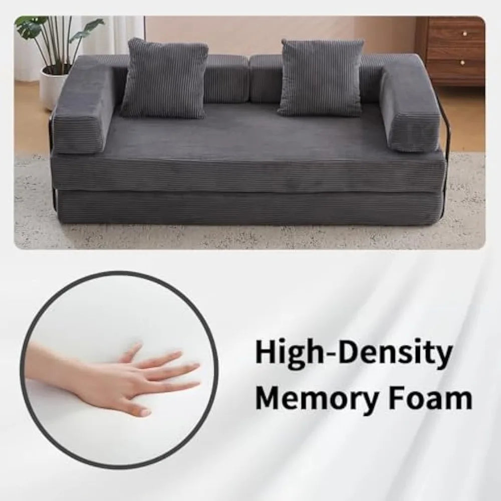 Corduroy Sofa Bed Convertible Floor Couch Armrests Comfortable Lounger