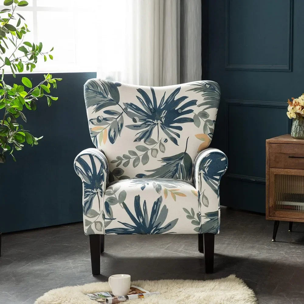 Modern Accent High Back Armchair Upholstered Fabric Living Room Chair