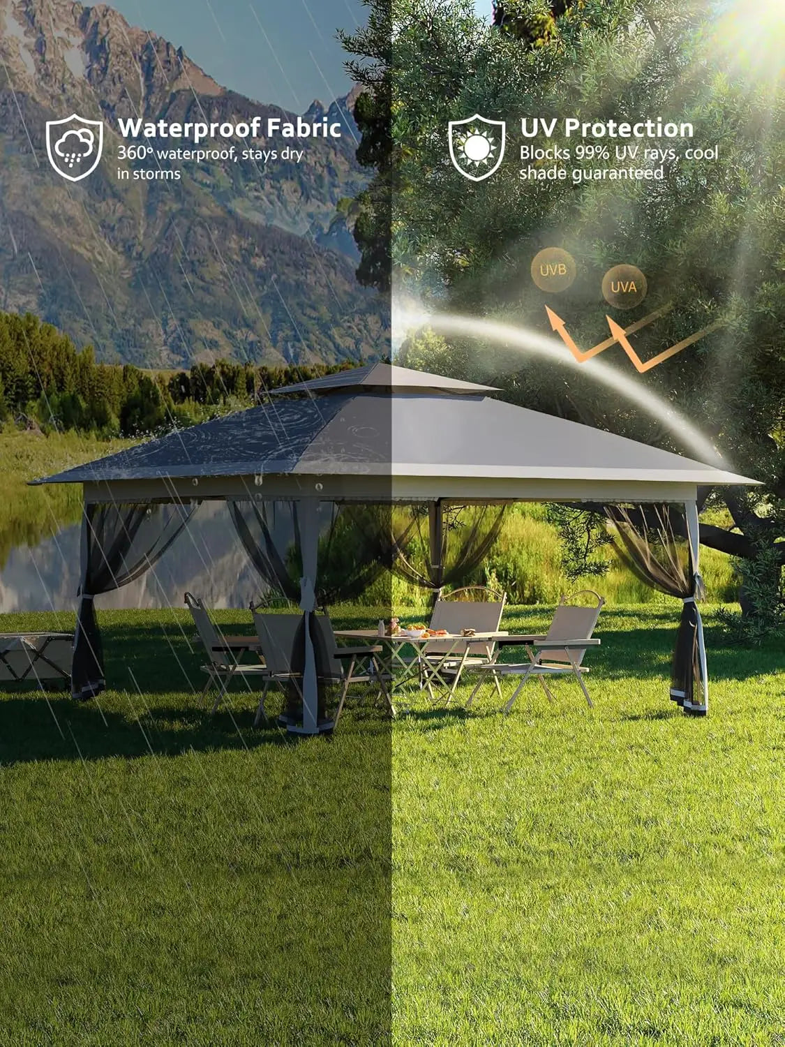 13x13FT Pop Up Gazebo Canopy Tent with Mosquito Netting for Outdoor Events