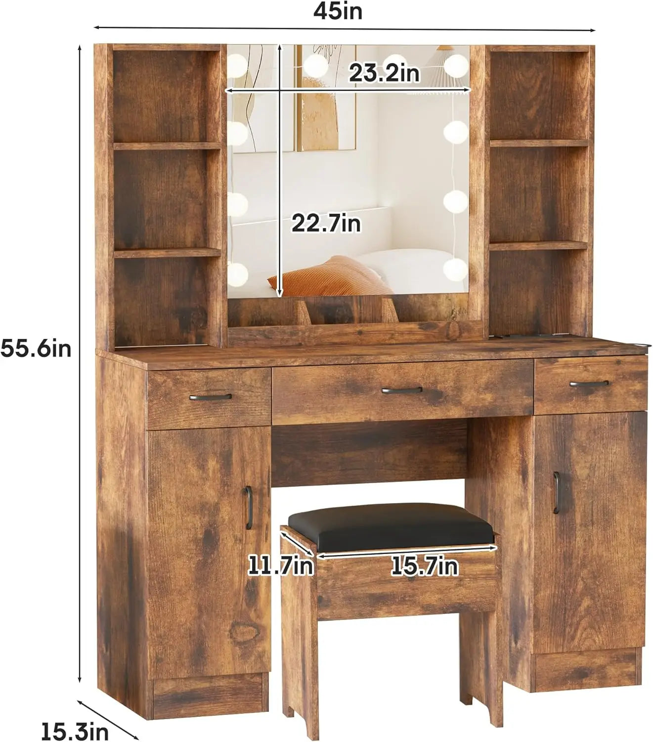 Makeup Vanity Table with Lighted Mirror and Storage 3 Lighting Modes
