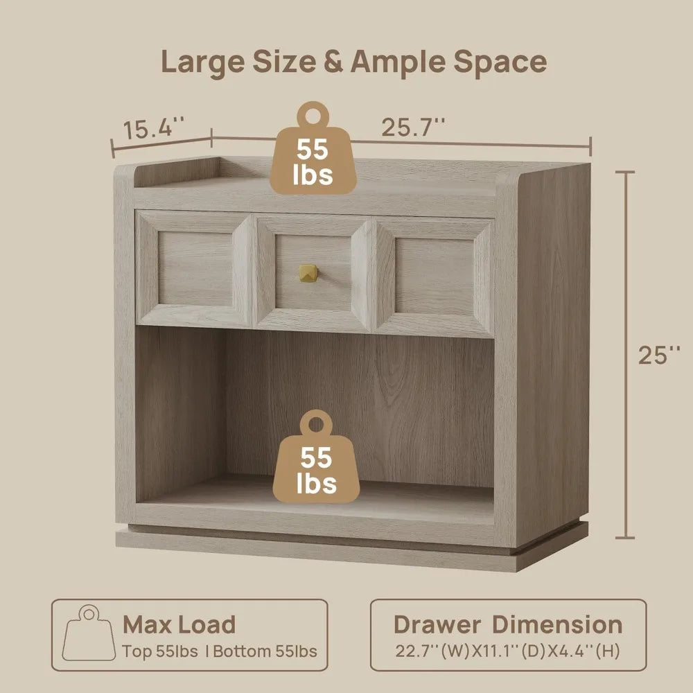 Night Stand Set of 2 Modern Bedside Tables with Drawer for Queen Size Bed