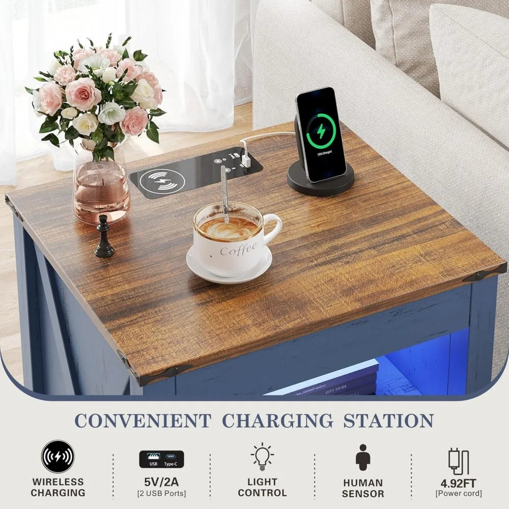 Farmhouse LED Nightstand with Gun Drawer and Human Sensor Design