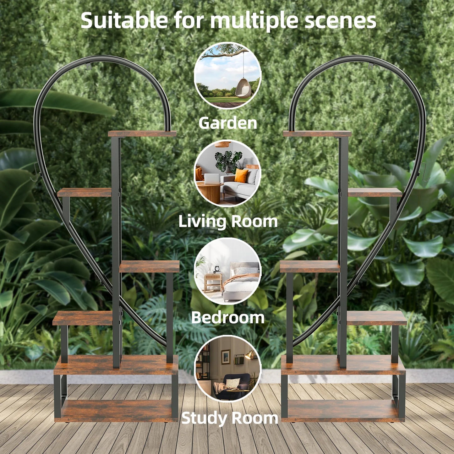 6 Tier Half Heart Shape Metal Plant Stand Ladder Shelf Rack Display