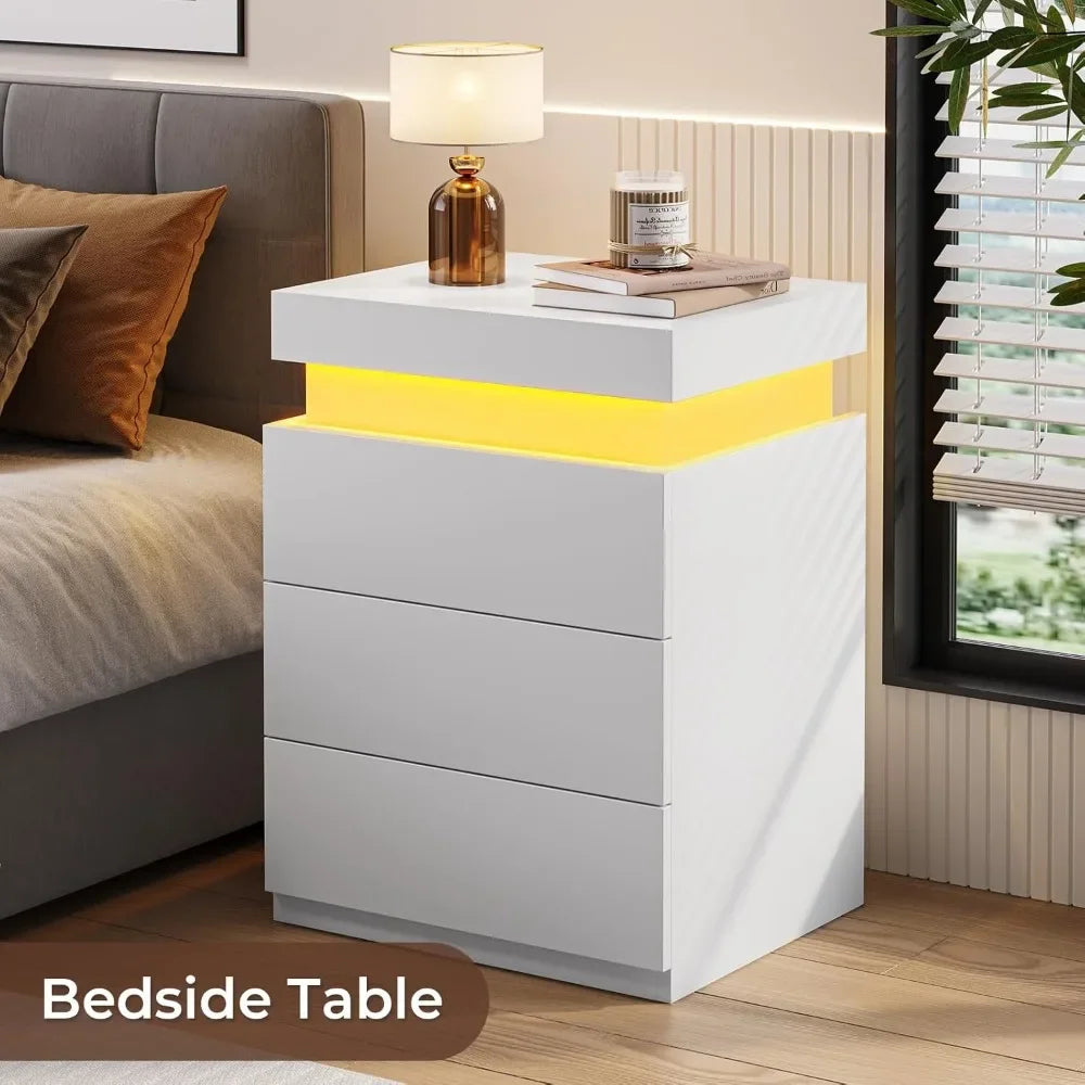 LED Nightstands Set of 2 with Charging Station and RGB Light Strips