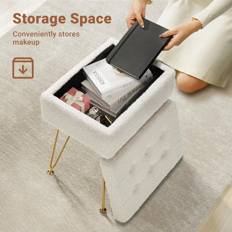 Vanity Stool Chair Teddy Velvet Ottoman with Storage Anti-Slip Feet