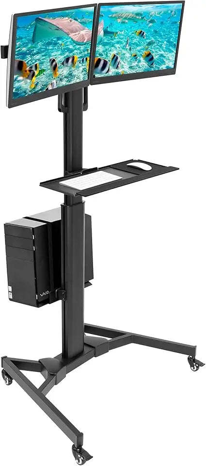 Adjustable Rolling Computer Cart Mobile Desk for Dual Monitors up to 32"