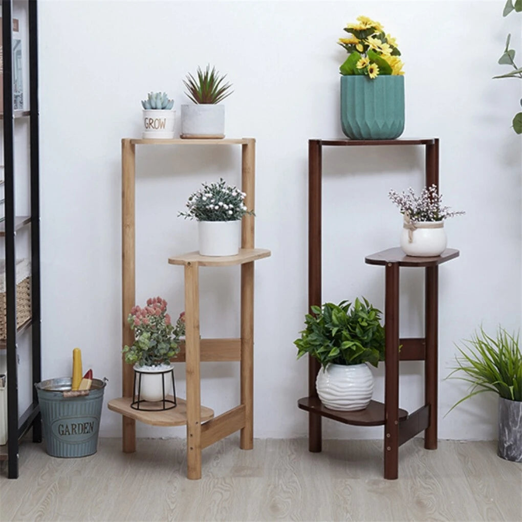3-Tier Bamboo Plant Stand Indoor Corner Shelf Display Rack