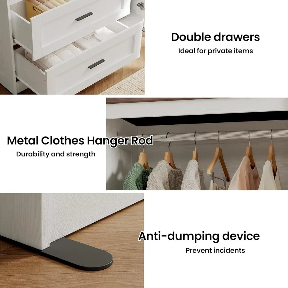 Freestanding Wardrobe Closet Tall Armoire 3 Doors with Shelves and Drawers