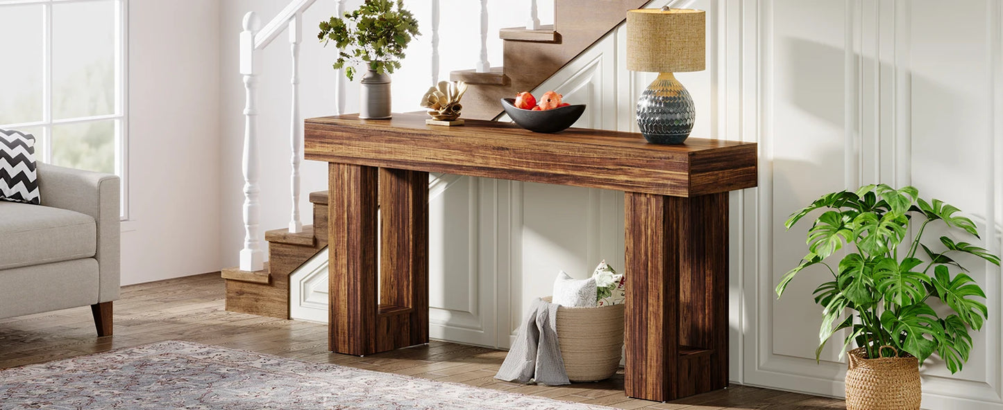 Ljustra 63 Inch Farmhouse Console Table Wooden Sofa Table Entryway Hallway