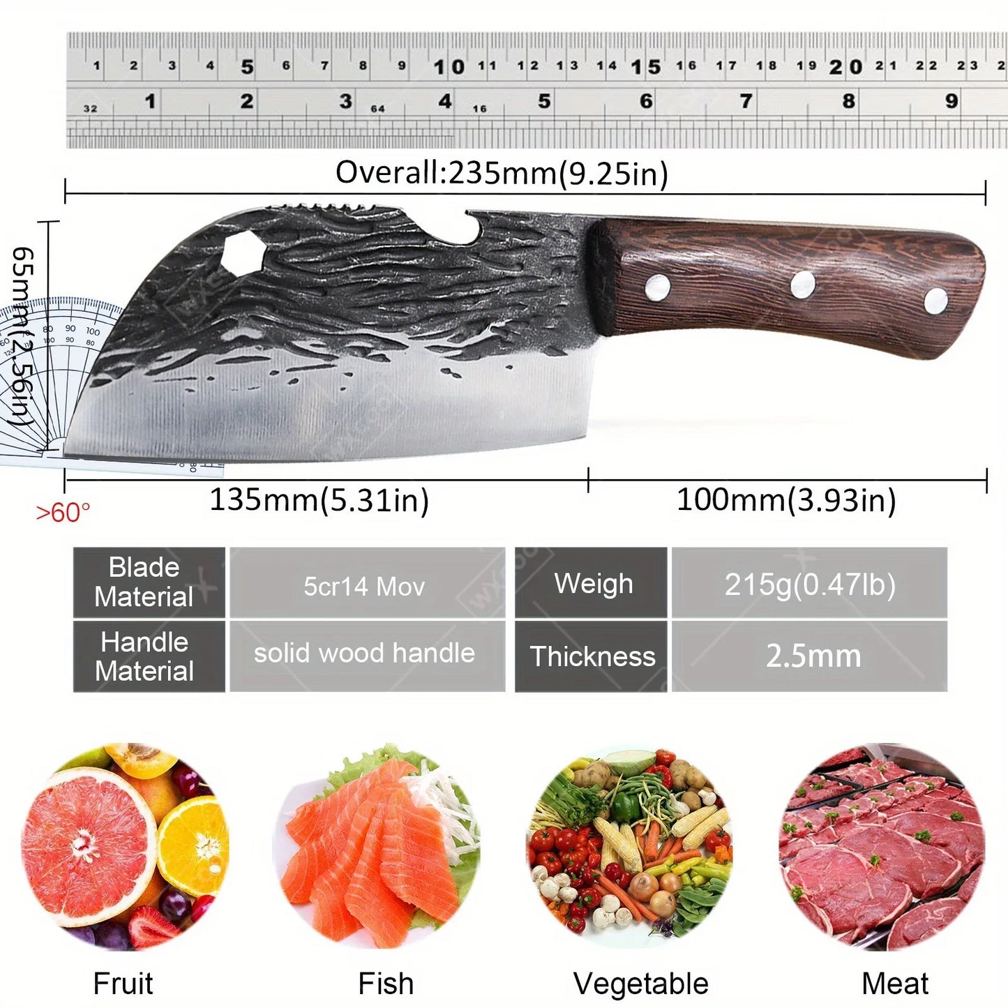 Multipurpose Sharp Stainless Steel Chinese Chef Knife for Cooking