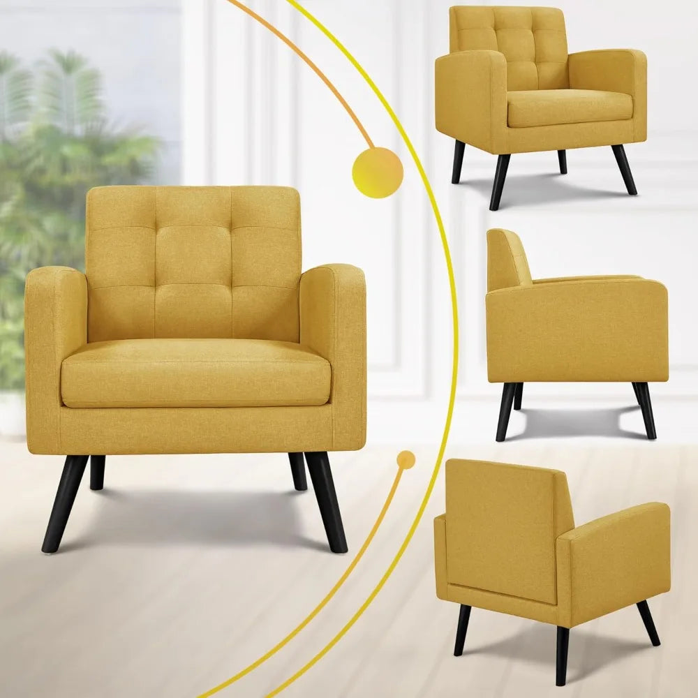 Mid-Century Accent Chairs Modern Upholstered Living Room Armchair Set of 2