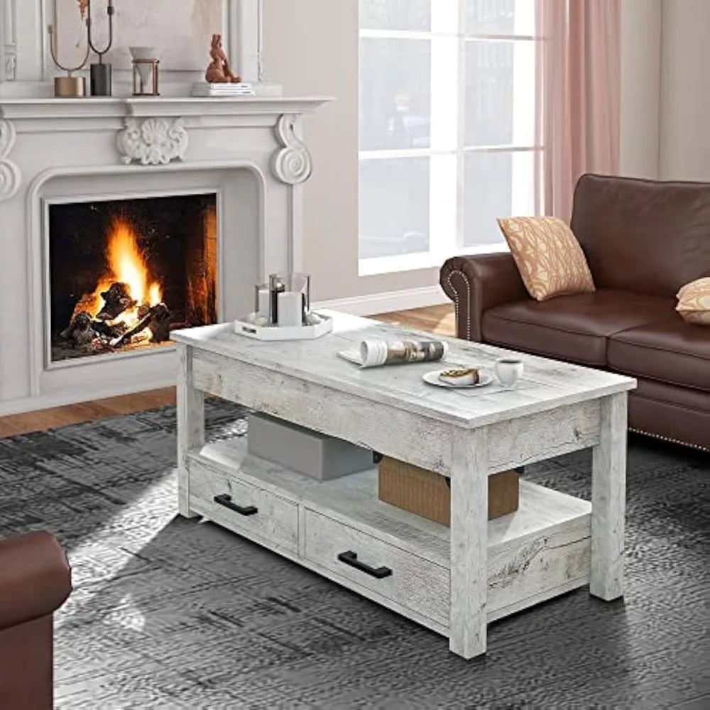 Lift Top Coffee Table with Hidden Storage Drawers Modern Minimalist