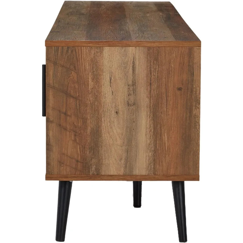 Mid Century Modern Wooden TV Stand Entertainment Center with Cabinets